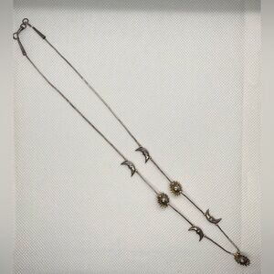 Silver Crescent and Sun Necklace